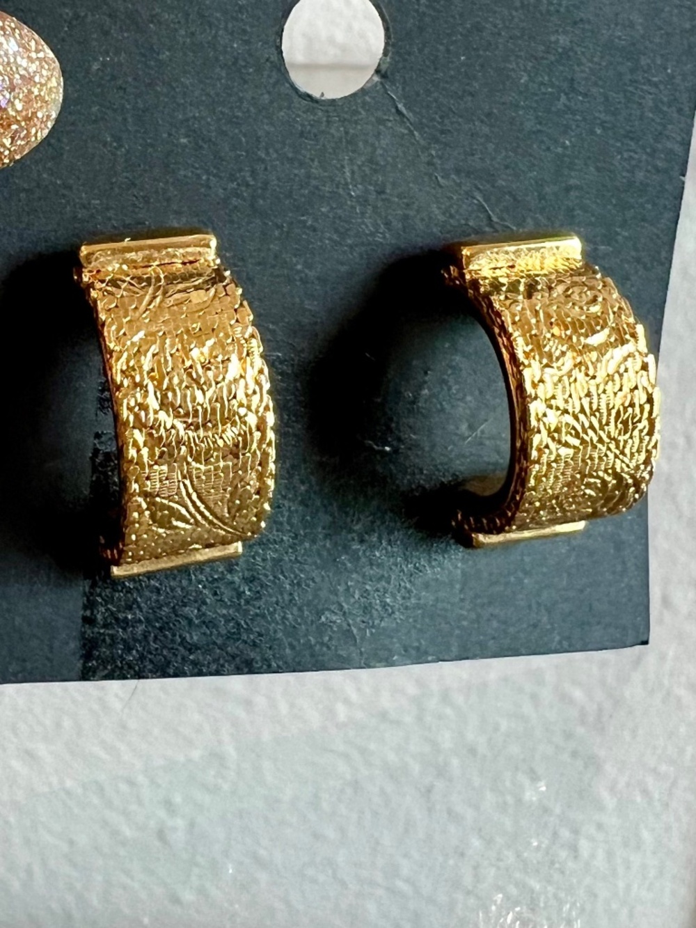 Vintage Monet Gold Mesh Rose Pierced Hoop Earrings Signed Classic Glamour
